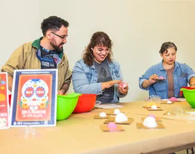 Students participate in a hands-on workshop, creating projects together in a collaborative and creative environment.