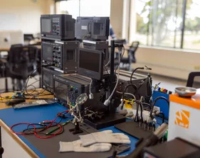 Mechatronics equipment set up on a desk