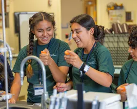 Students doing an experiment in class