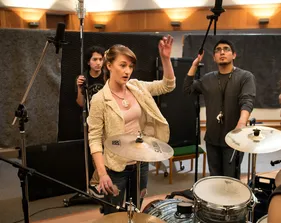 CSUMB students in a music studio