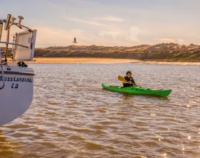 students kayaking on a river