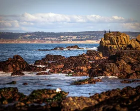Rocky beach and sea water