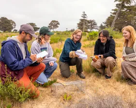 A group of people sitting on the ground