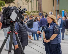 Vanya Quinones being Interviewed at the Otter Statue Unveiling