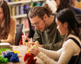 Students crafting in the makerspace together.