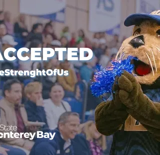 Monte cheering and text on image saying I got Accepted.