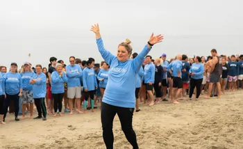 President Vanya Quiñones celebrates at the Otter Plunge