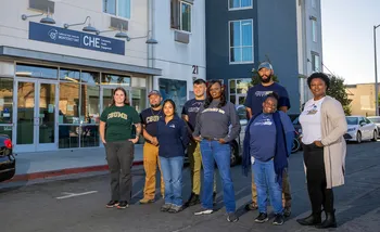 faculty members outside che building