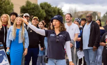 New student families on a tour of campus.