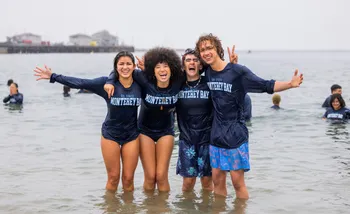 Four students at the plunge