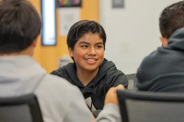 Student sitting with friends at a table