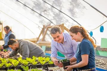 Students at a garden