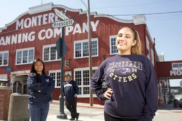 A photo of CSUMB students in front of the Monterey Canning Company