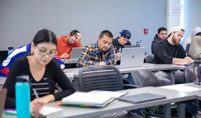 group of students writing