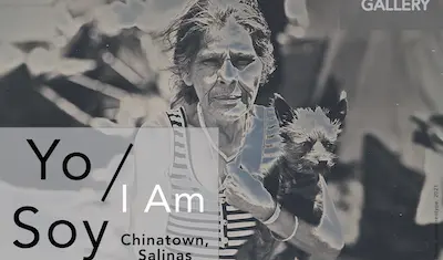 woman carries small dog in chinatown, salinas ca