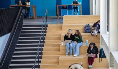 An image of students sitting on the stairs in the OSU