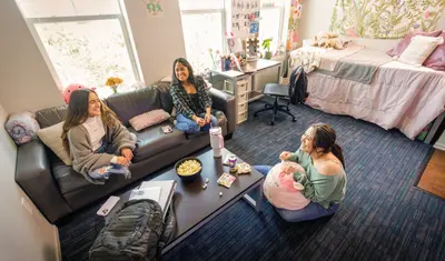 Students chatting in a dorm room