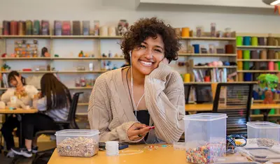 A student in the library's Makerspace