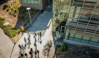 Drone image of Business school building