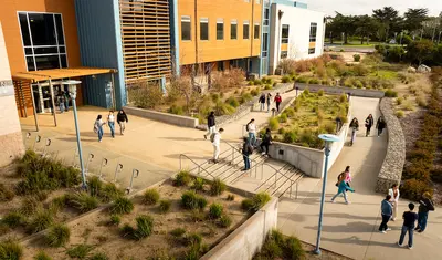 An aerial shot of the Chapman Science building on campus