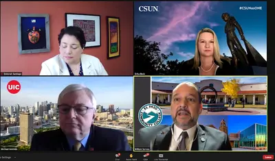 (From top left) Deborah A. Santiago, Erika Beck, William Serrata, Michael Amiridis