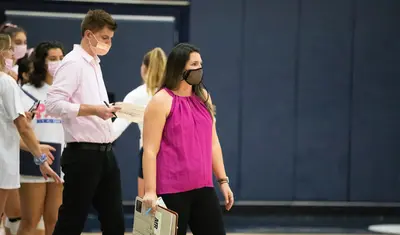Courtney Materazzi coaching women's volleyball