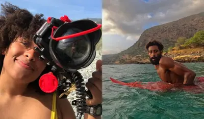 Eliette Singleton (left) and a surfer in Cape Verde
