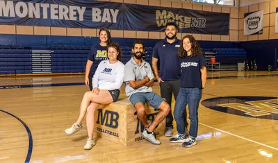 Alumni and Otter Athletics employees Meredith Kelly, Ryan Tiscareno, Amanda Jennings, John Ogden and Courtney Materazzi.