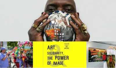 man wears covid protection mask, graphics of arts, solidarity and the power of Image