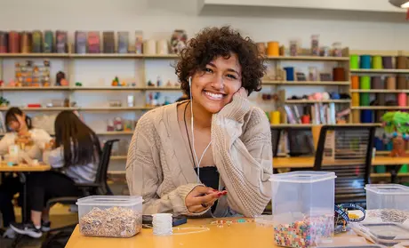 A student in the library's Makerspace