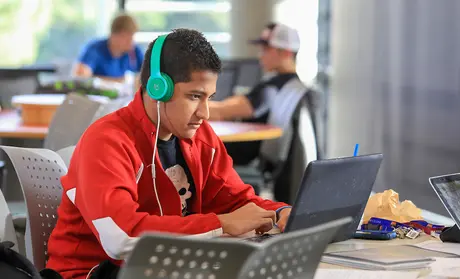 Student studying in library