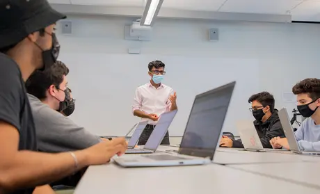 Utsab Saha, CSUMB computer science education coordinator, instructs students in a CTI First-Year Cohort Enrichment Workshop.