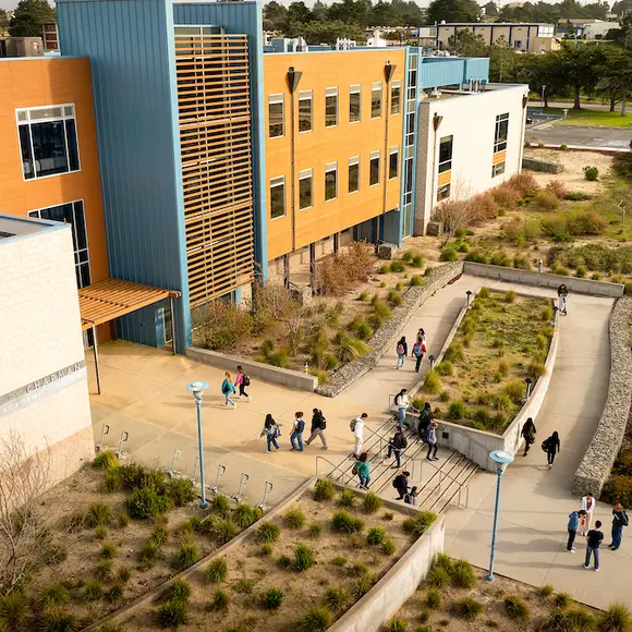 drone footage of science buildings