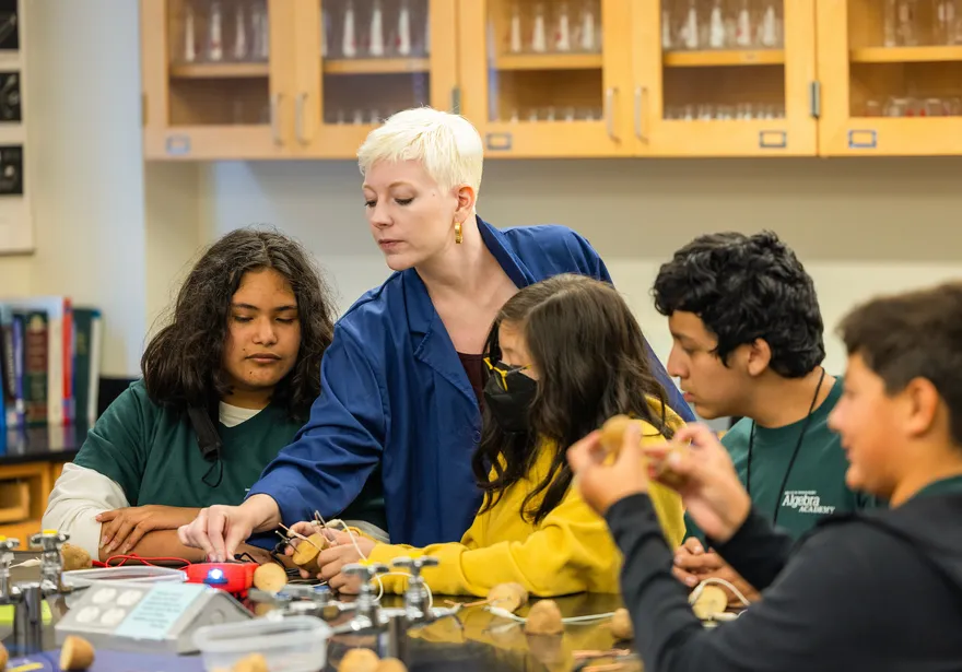 Students at camp completing a task